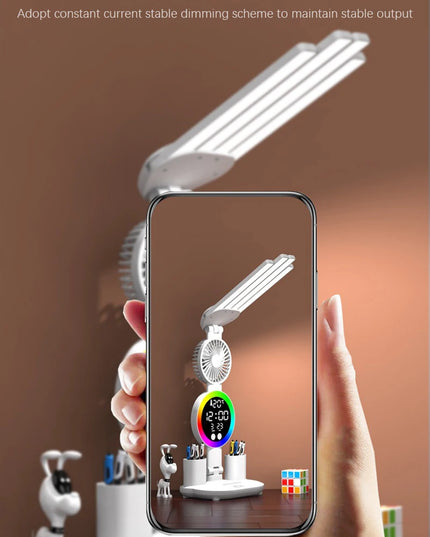 Rechargeable Table Lamp for Study, Desk Lamp Reading Light Led Table Light with Fan, Led Clock Dispaly Reading Lamp