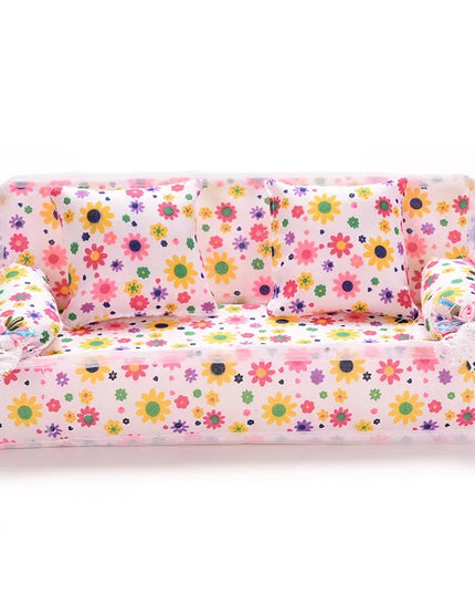 1 Set Cute Miniature Doll House Furniture Flower Cloth Sofa With 2 Cushions Pretend Play For Doll Kids Play House Toys
