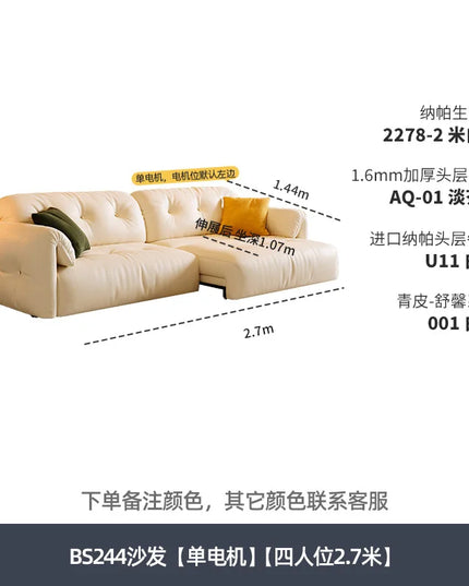 Cloud Retractable Sofa French Cream Wind Straight Row Multi-functional Reclining And Sleeping Leather Electric Sofa