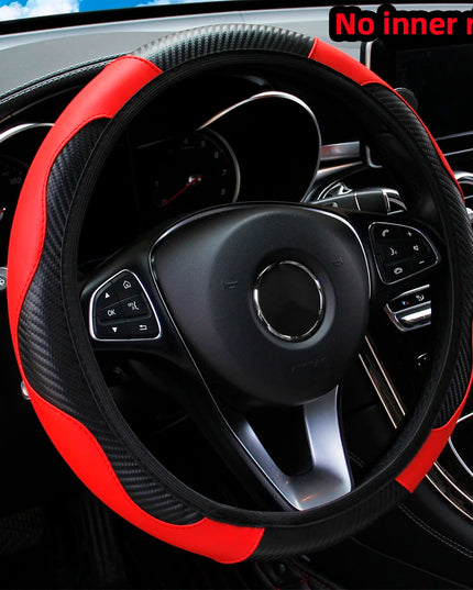 PU Carbon Fiber Leather Car Steering Wheel Cover without Inner Ring Suitable for 14.5-15 Inches of Automotive Supplies