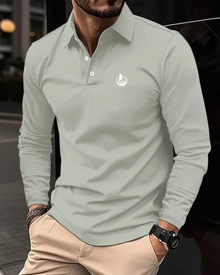 Men's golf shirt, casual work, lapel, long-sleeved, modern basic button, flat, spring and autumn regular, suitable for men's gol