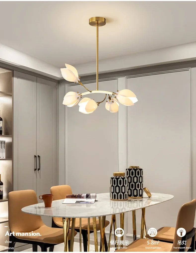 Modern Luxury French Creamy Wind Ceramic Chandelier Living Dining Room Bedroom Led Pendant Lamp Home Decor Hanging Light Fixture