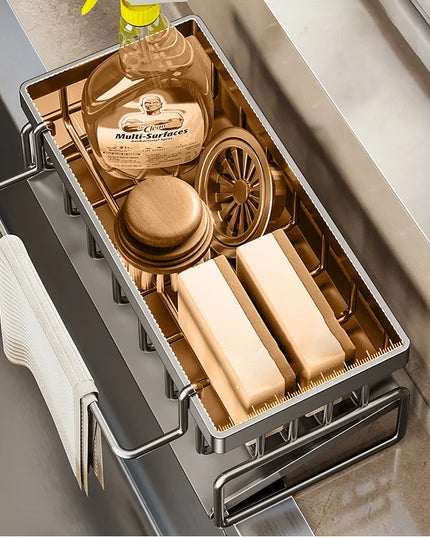 Sink Cleaning Tools Storage Rack Kitchen Drain Organizer Sponge Cleanser Rag Hanger - Space-Saving Home Essential