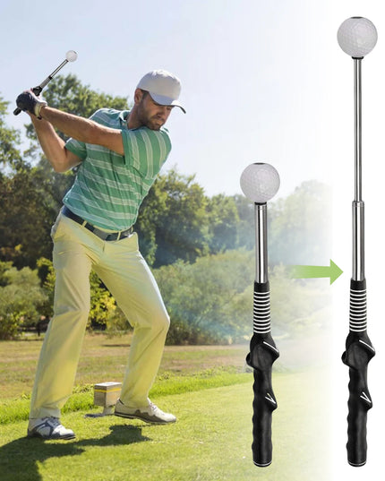 Retractable Golf Swing Trainer with Click Feedback Anti-Slip Rubber Grip Foldable Golf Practice Aid for Indoor Outdoor Training