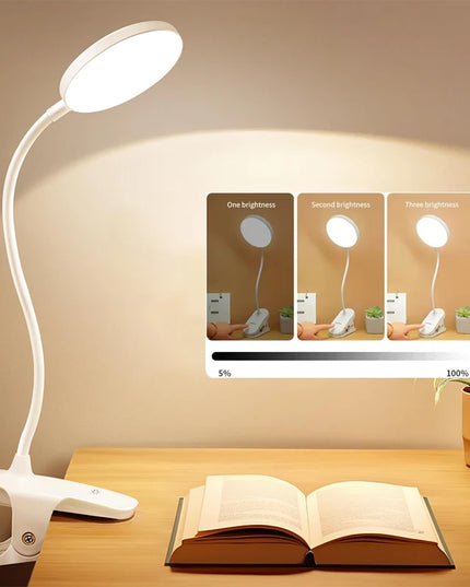 Portable USB Table Lamp Rechargeable Desk Lamp with Clip Bed Reading Night Light LED Touch 3 Modes Dimming Eye Protection Light