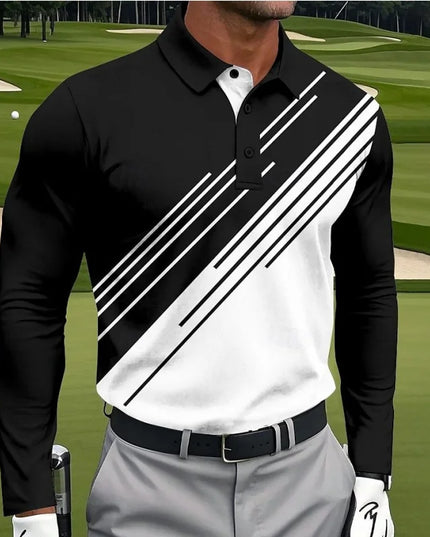 2025 New Fashion Golf Men's Polo Shirt Stripe Graphic Printed Tees Sports Breathable Quick Dry Button Polo Tops Classic Pullover