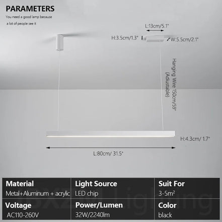 Modern LED linear chandelier for dining room office white bar pendant lights kitchen island lighting black minimalist lamp