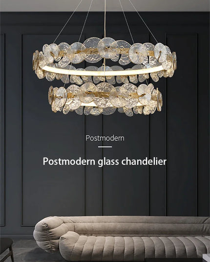 Modern LED Chandelier Lamp For Living Room Bedroom Dining Kitchen Ceiling Lights Ring Glass Flower Design Suspension Light
