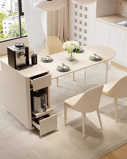 Kitchen Island with Extendable Dining Table Integrated Rolling Kitchen Storage Household with Slate Rack Cabinet for Kitchen