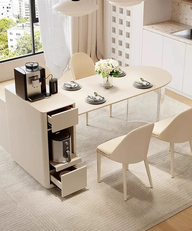 Kitchen Island with Extendable Dining Table Integrated Rolling Kitchen Storage Household with Slate Rack Cabinet for Kitchen