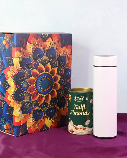 Effete Kulfi Almonds Gift Hamper Golden With Bottle (2 Pc Set)