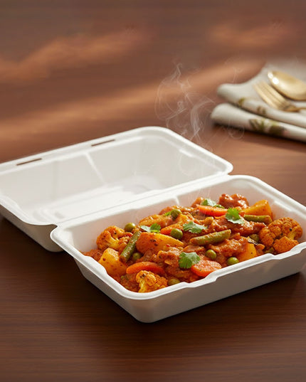Vegnar Premium Bagasse Clamshell Food Box (10 Pc 9x6 Inch)
