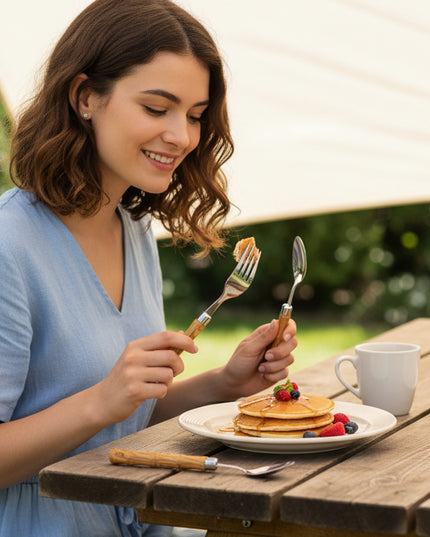 Stainless Steel Cutlery Set With Wooden Finish Handle (24 Pc Set)