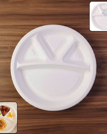 Vegnar 4 Compartment Disposable Food Serving Plate Set (10 Pc)