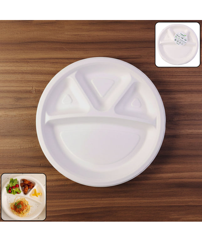 Vegnar 4 Compartment Disposable Food Serving Plate Set (10 Pc)