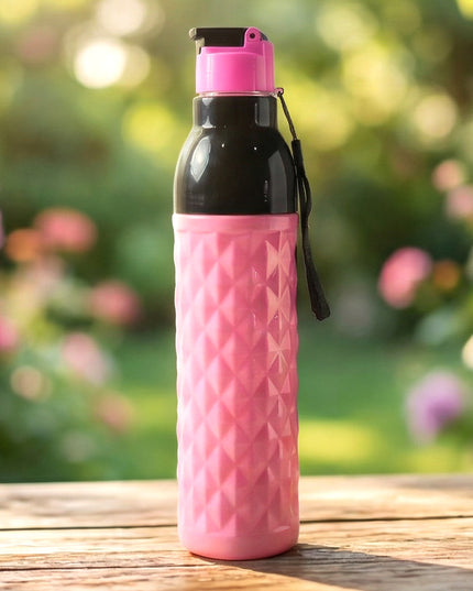 Plastic 1000 Ml Approxdiamond Pattern Leakproof Water Bottle (1 Pc)