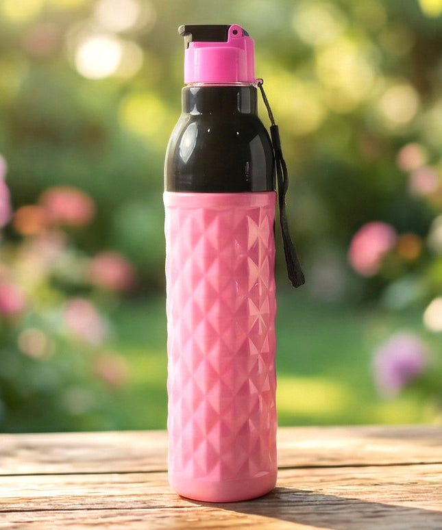 Plastic 1000 Ml Approxdiamond Pattern Leakproof Water Bottle (1 Pc)