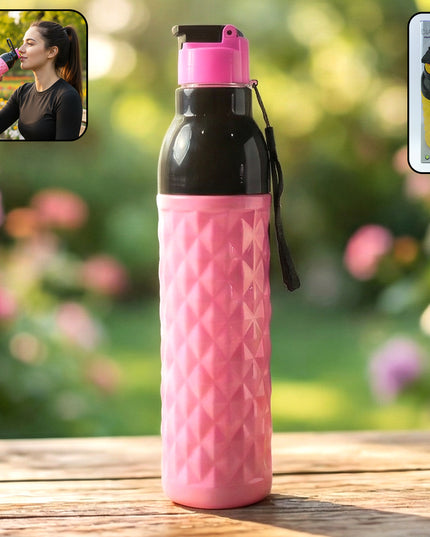 Plastic 1000 Ml Approxdiamond Pattern Leakproof Water Bottle (1 Pc)