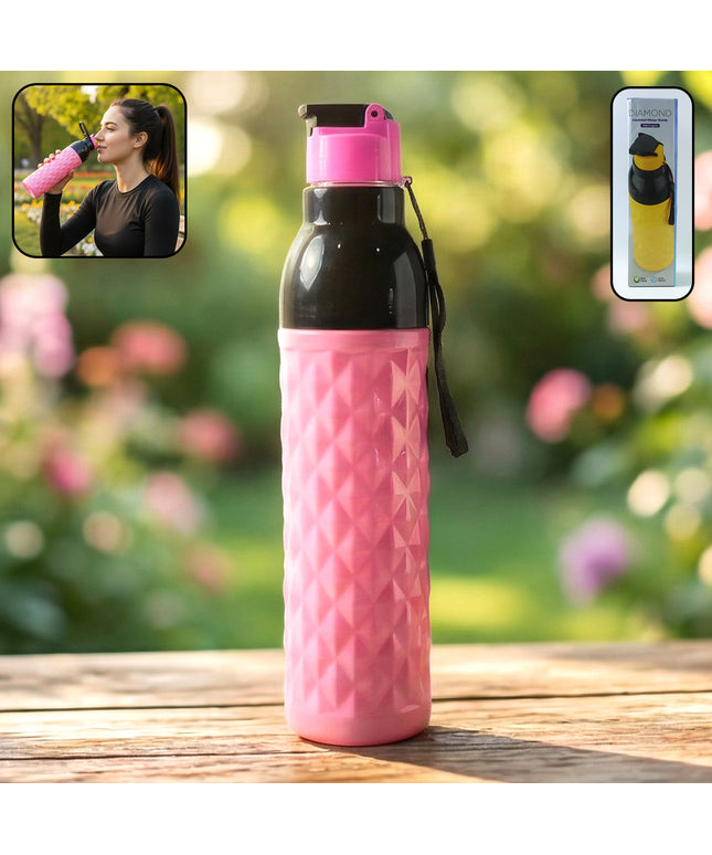 Plastic 1000 Ml Approxdiamond Pattern Leakproof Water Bottle (1 Pc)