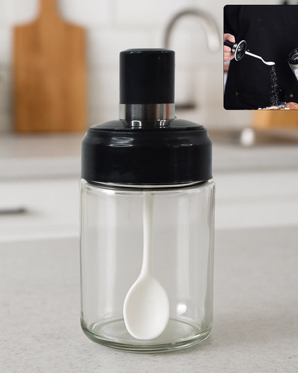 Transparent Glass Storage Jar With Built-in Spoon Approx 250ml