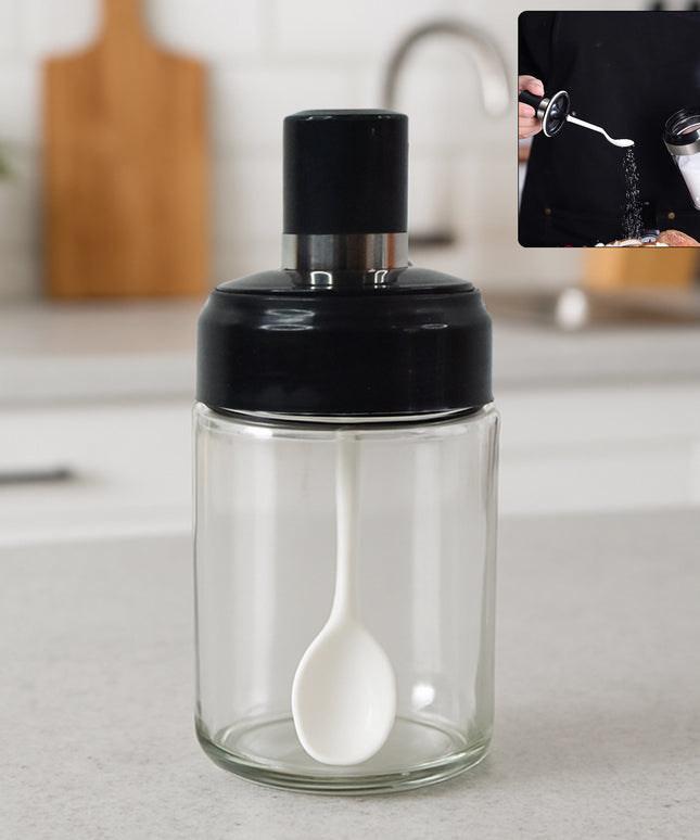 Transparent Glass Storage Jar With Built-in Spoon Approx 250ml