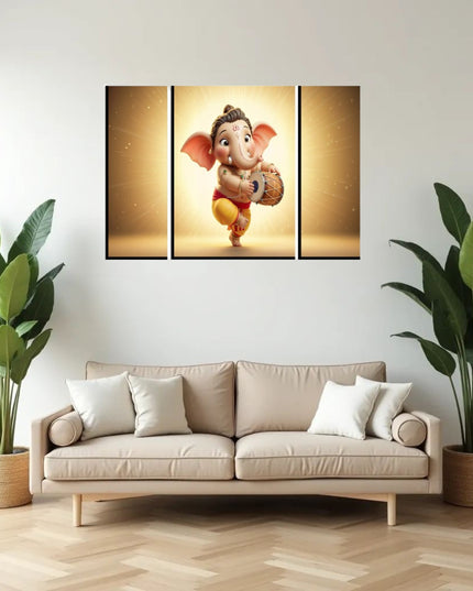 Ganesha 3 Panel Mdf Wall Frame Home Decor Religious Art 16.5x12in (1 Pc)