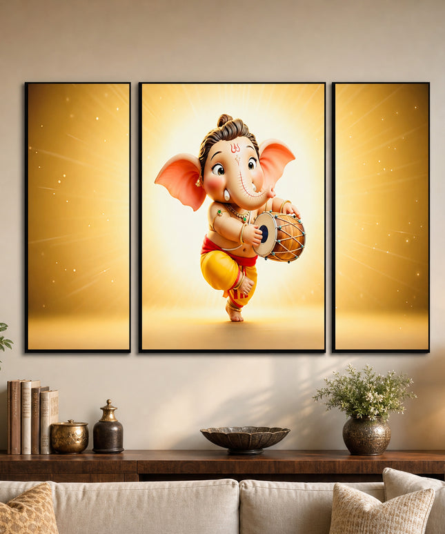 Ganesha 3 Panel Mdf Wall Frame Home Decor Religious Art 16.5x12in (1 Pc)