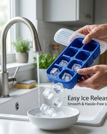 Multipurpose Square Ice Cube Tray With Lid (1 Pc 17x9 Cm 8 Grid)