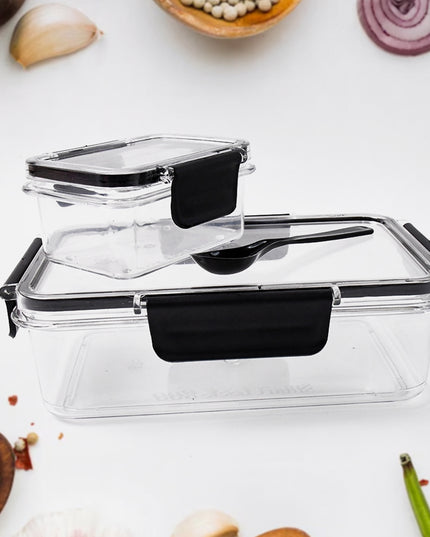 Plastic Kitchen Storage Container Big 800 Ml  Small 250 Ml With Air Seal Lock Lid  Spoon