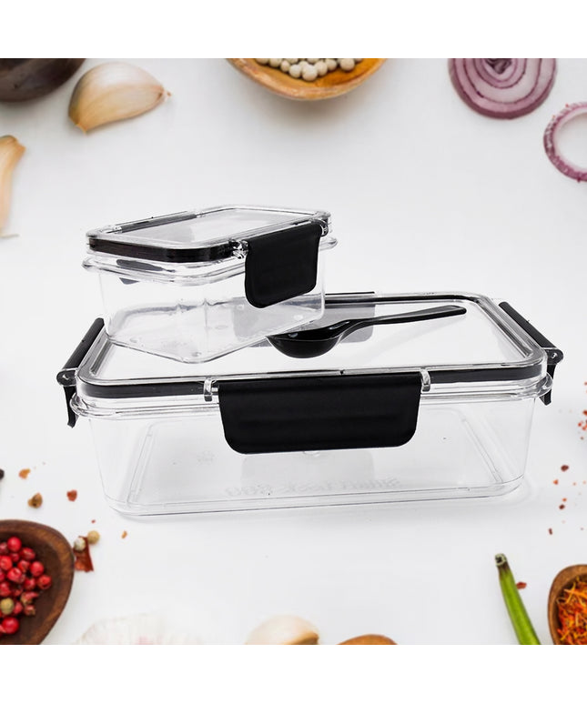 Plastic Kitchen Storage Container Big 800 Ml  Small 250 Ml With Air Seal Lock Lid  Spoon