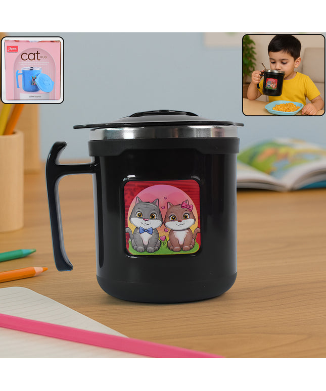 1 Pc Apex Cat Mug  250 Ml Stainless Steel Insulated Inner With Cute Cat Print