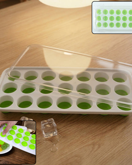 21 Grid Plastic Round Pop Ice Cube Tray With Lid (1 Pc)