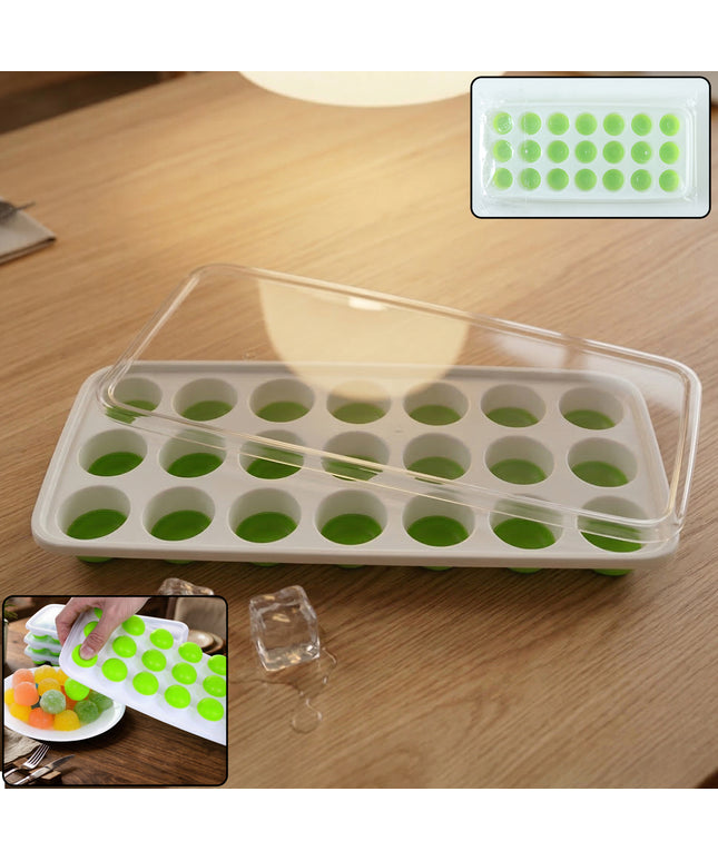21 Grid Plastic Round Pop Ice Cube Tray With Lid (1 Pc)