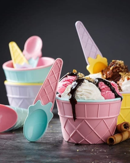 5322 Ice-cream Waffle Spoon Bowel Cup Set  Premium Ice Cream Set  Ice-cream Bowel With Spoon  6 Units Couple Bowl Set  Color Box