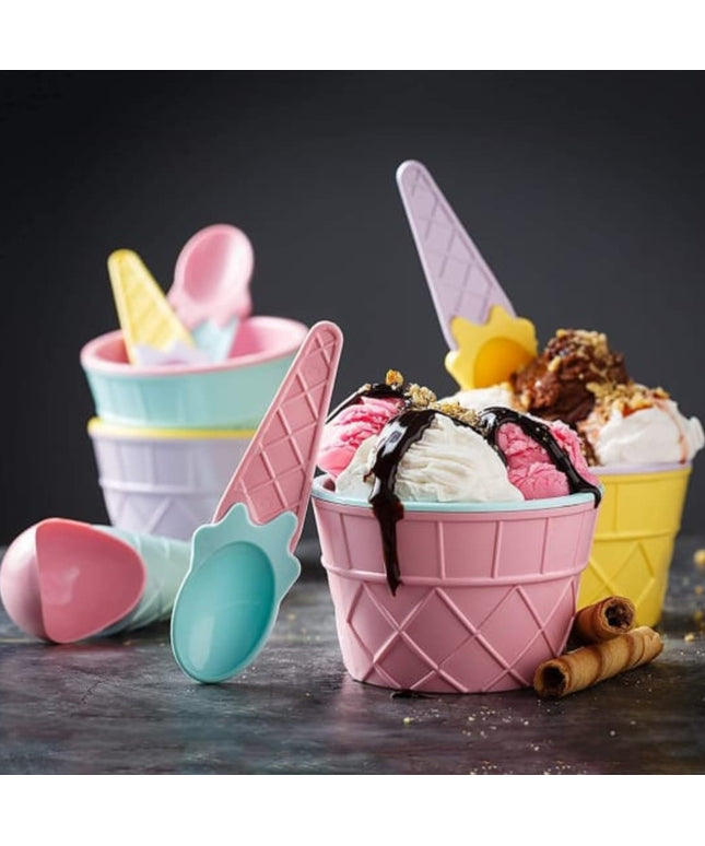 5322 Ice-cream Waffle Spoon Bowel Cup Set  Premium Ice Cream Set  Ice-cream Bowel With Spoon  6 Units Couple Bowl Set  Color Box
