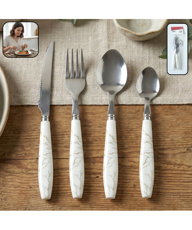 Stainless Steel Cutlery Set With Marble Design Handle (4 Pc  Set)
