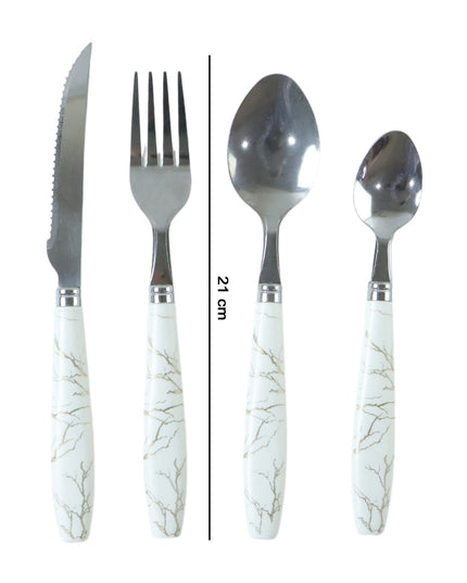 Stainless Steel Cutlery Set With Marble Design Handle (4 Pc  Set)