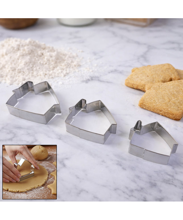 Stainless Steel House Shape Cookie Cutter Set (3 Pc Mix Design Set)