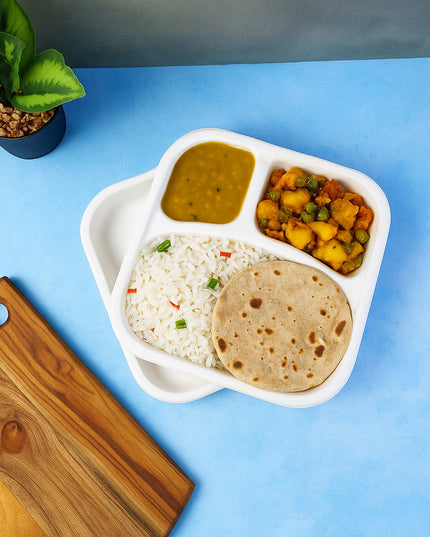 Compostable Bagasse 3-compartment Square Meal Plate