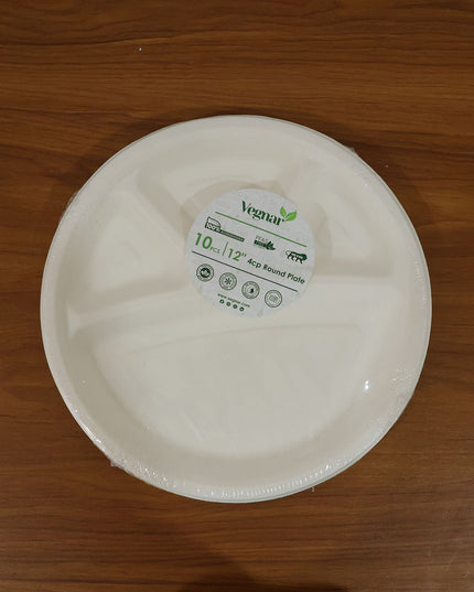 Vegnar 4 Compartment Disposable Food Serving Plate Set (10 Pc)