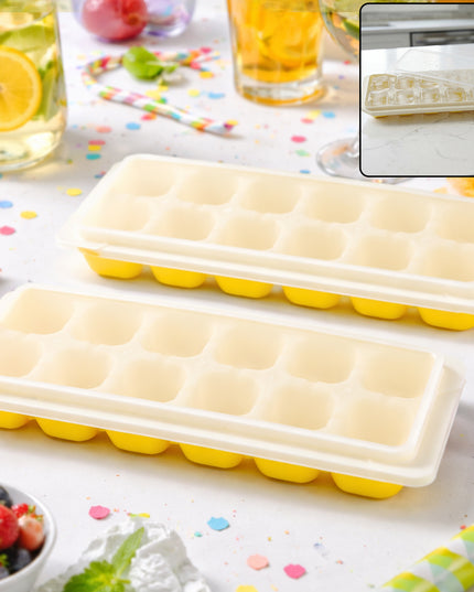 24 Grid Pop Up Ice Cube Tray Set With Lid (2 Pc Set)