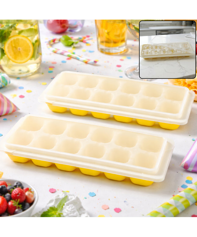 24 Grid Pop Up Ice Cube Tray Set With Lid (2 Pc Set)