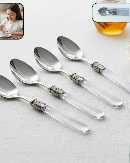 Premium Stainless Steel Dessert Spoon With Plastic Handle Set (4 Pc Set)