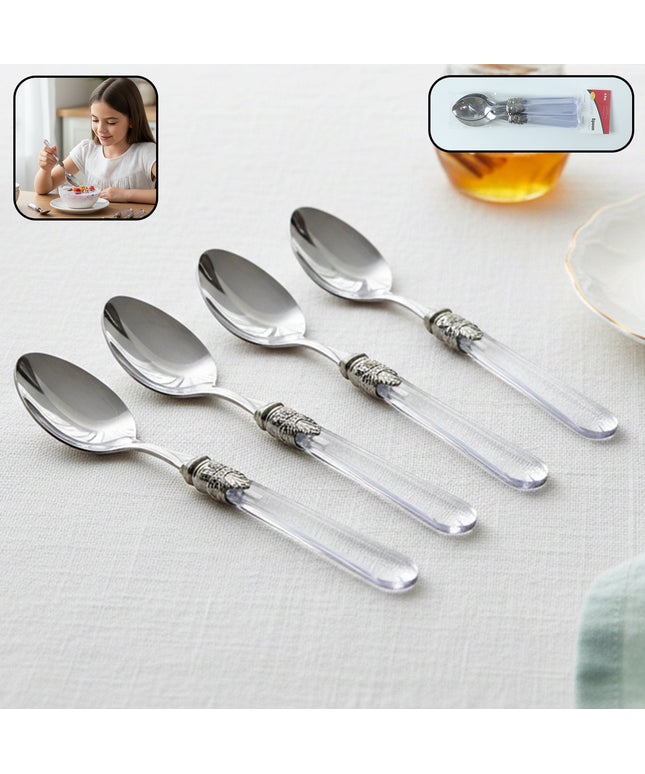 Premium Stainless Steel Dessert Spoon With Plastic Handle Set (4 Pc Set)