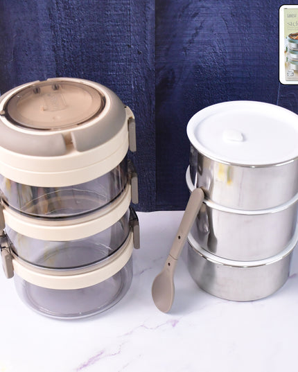 Ganesh Steko-3 Triple Layer Stainless Steel Insulated Lunch Box Set
