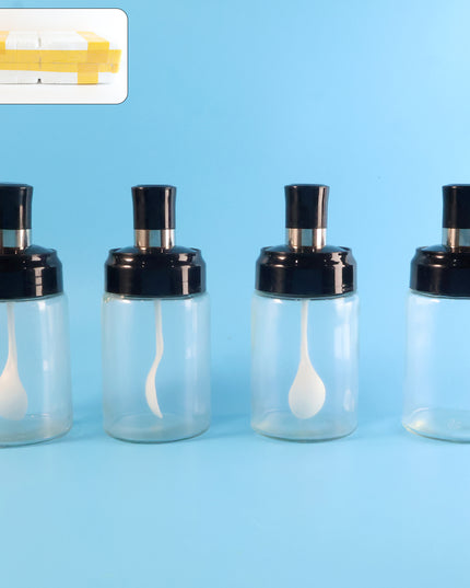 Transparent Spice Jar Set With Spoon  Airtight Lid (4 Pc)