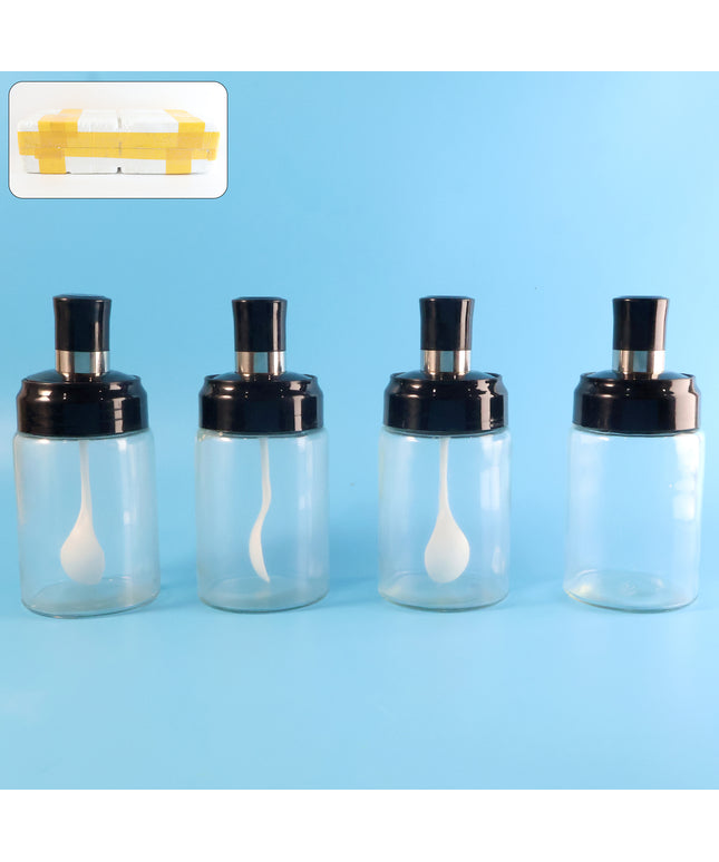 Transparent Spice Jar Set With Spoon  Airtight Lid (4 Pc)