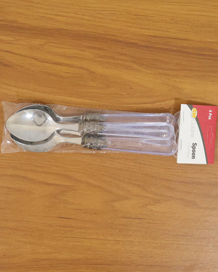 Premium Stainless Steel Dessert Spoon With Plastic Handle Set (4 Pc Set)