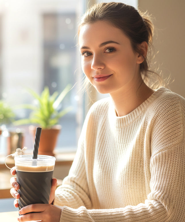 Swirl Design Drinking Tumbler Cup With Lid And Straw (1 Pc)
