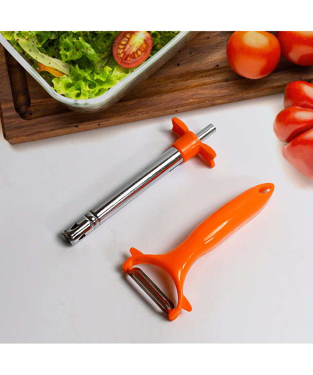 8213 2 In 1 Kitchen Combo Lighter Stainless Steel Durable Gas Lighter With Vegetable Cutter Peeler For Kitchen Steel Gas Lighter (2 Pc Set)